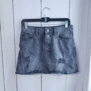 We The Free Distressed Dark Gray Faded Button Fly Mini Denim Skirt Free People